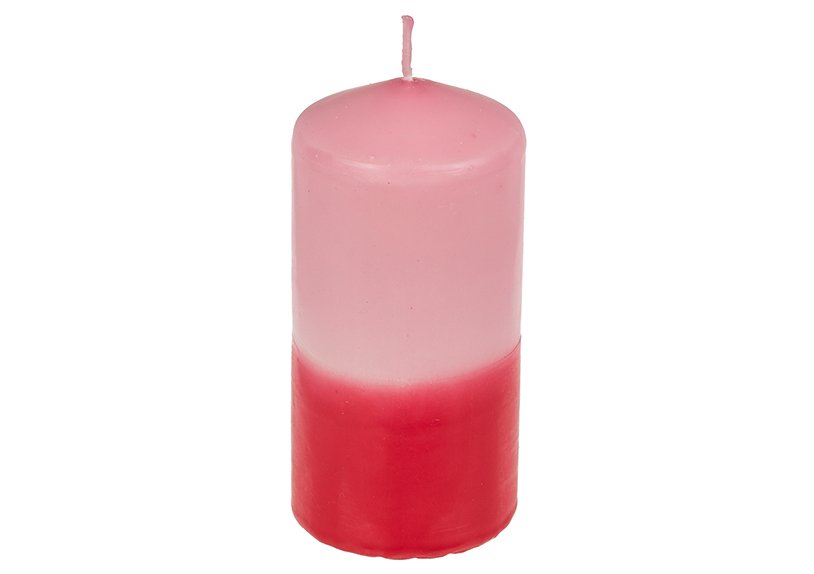 Bougie ronde avec dégradé de couleurs, rose/rouge dans une boîte cadeau (L/H/P) 6x12x6cm