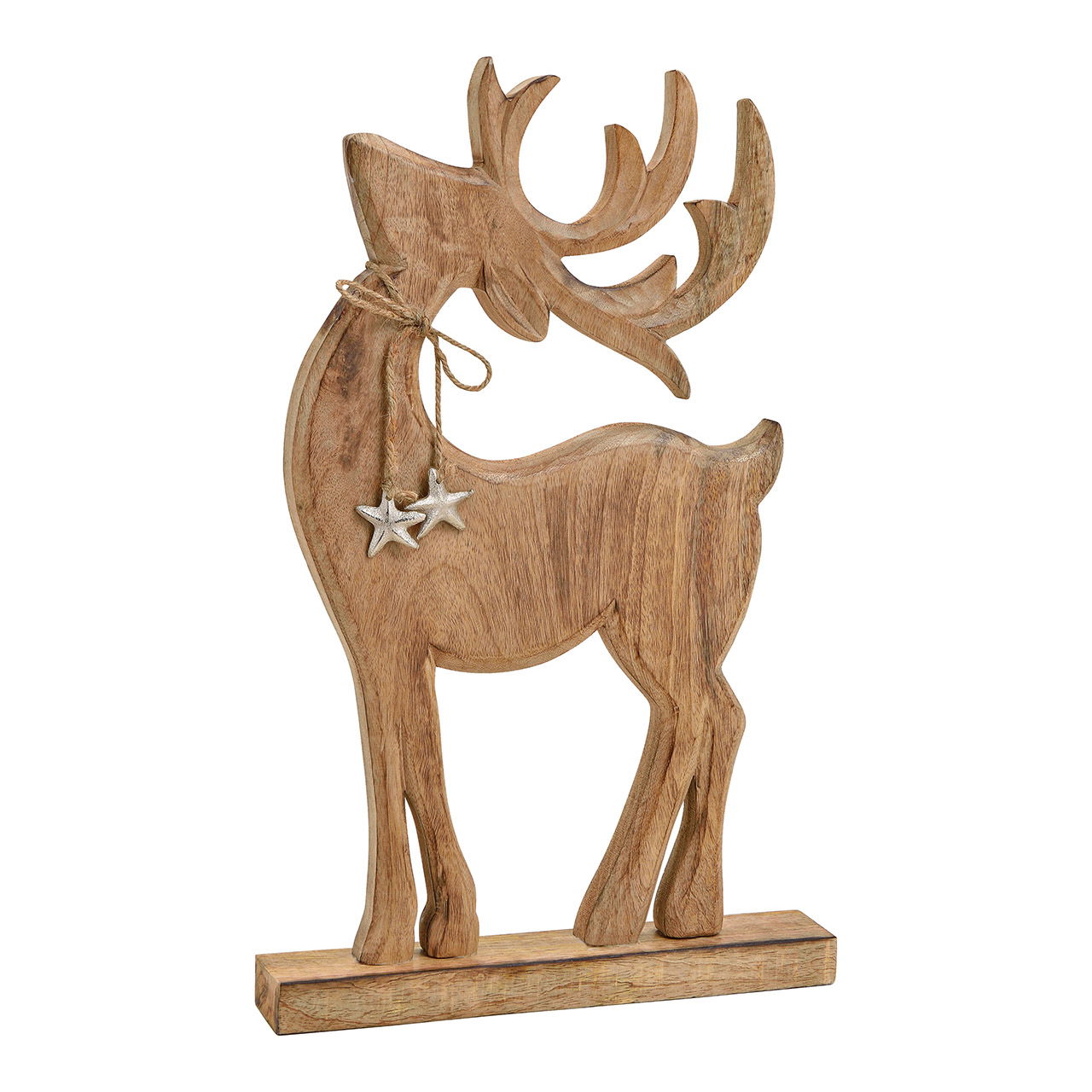 Stag met metalen ster hanger gemaakt van mangohout bruin (B/H/D) 31x49x6cm