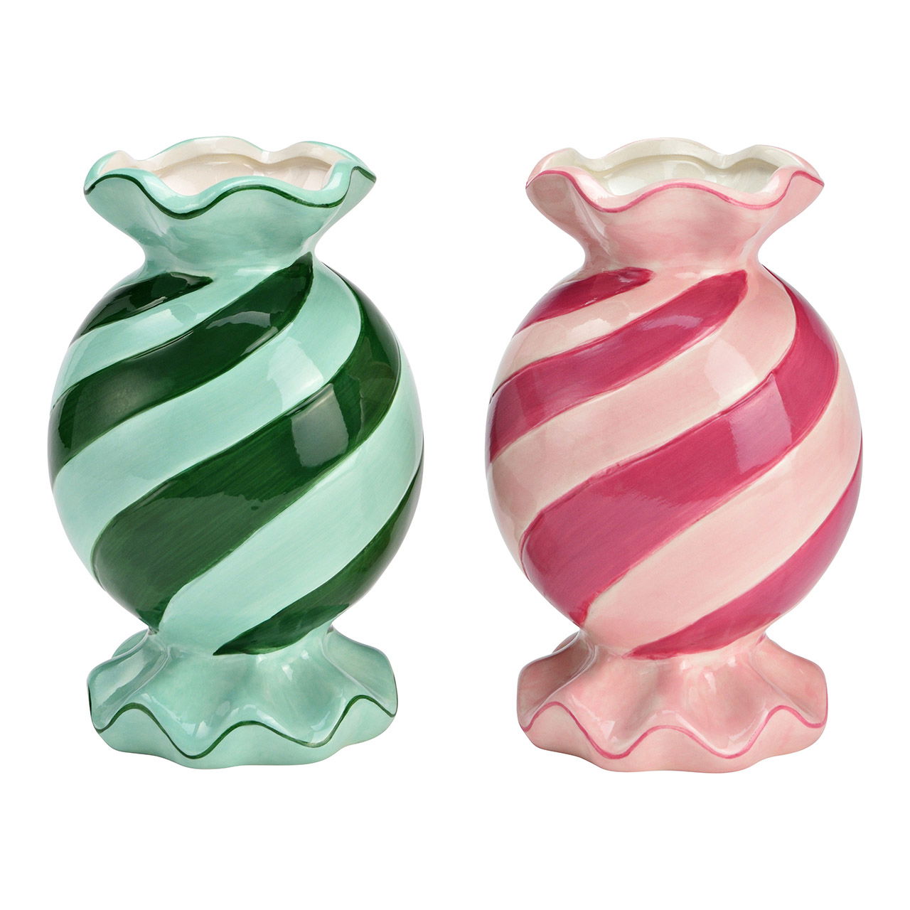 Vase Bonbon aus Keramik, 2-fach, Grün/Rosa (B/H/T) 10x16x10cm