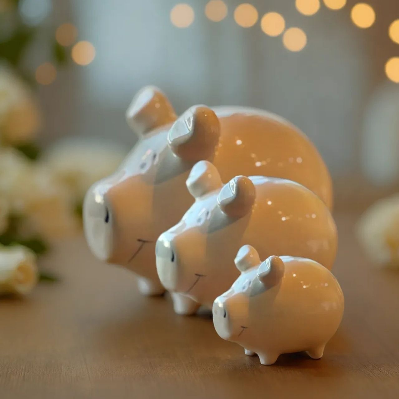 KCG Sparschwein aus Keramik, Weiß (B/H/T) 12,5x9x9cm Kleinschwein Sparschwein