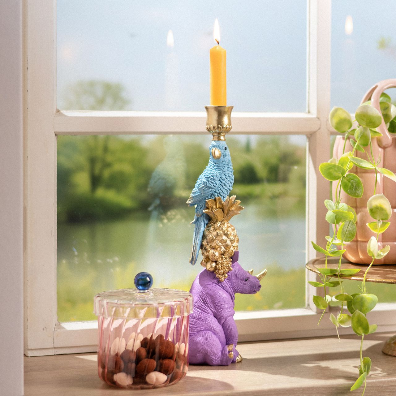Portacandele animali a piramide in polietilene, viola/blu/oro51 (L/H/D) 9x33x12cm