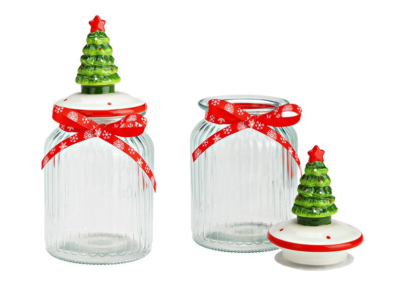 Barattolo con coperchio ad albero di Natale in ceramica in vetro trasparente (L/H/D) 11x24x11cm 600ml