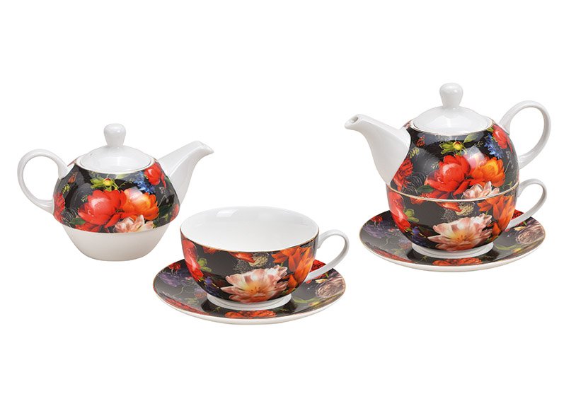 Teapots set flower colorful, gold 3 pcs. 17x15x15cm 400/200ml