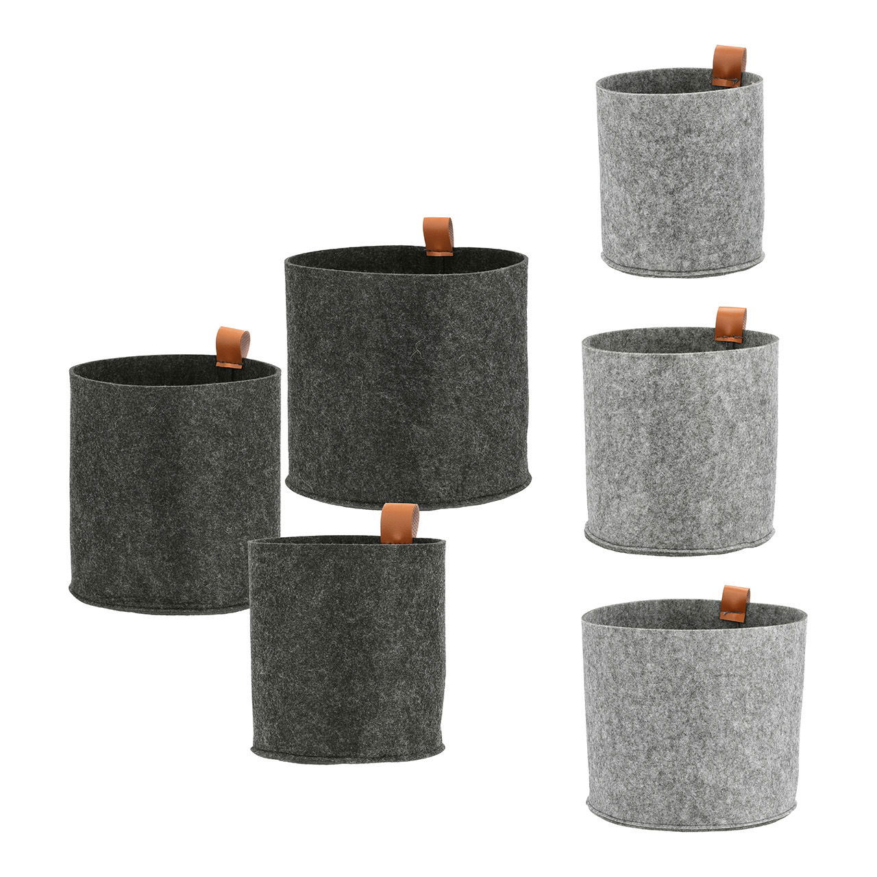 Storage basket with loop of felt gray / anthracite set of 3, 23x22x23cm