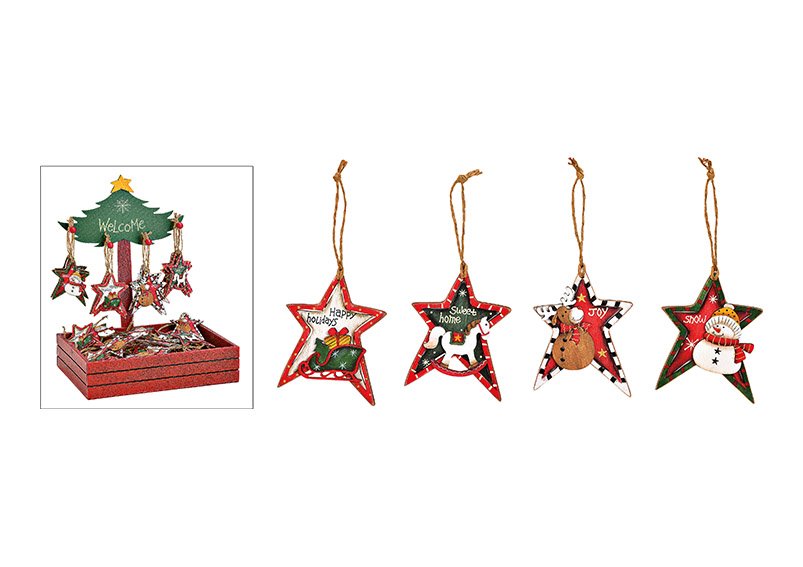 Appendino stella motivo natalizio 72 pz. in albero Display di legno colorato 4 pieghe (L/H/D) 5x8x0.5 cm