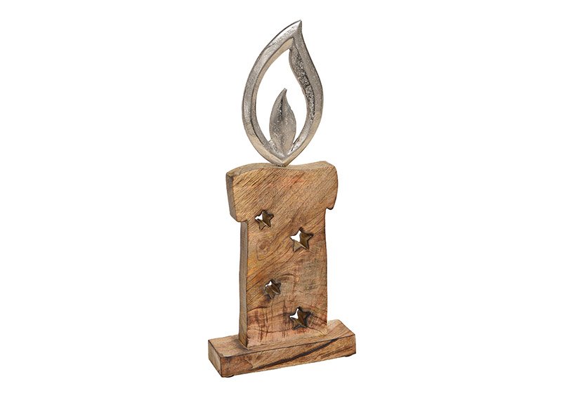 Portacandela con fiamma di metallo, legno, marrone (L/H/D) 16x37x5cm