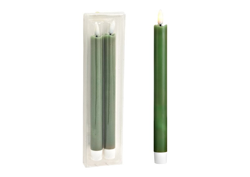 Stick candles set LED set of 2, made of wax green (W/H/D) 2x23x2cm