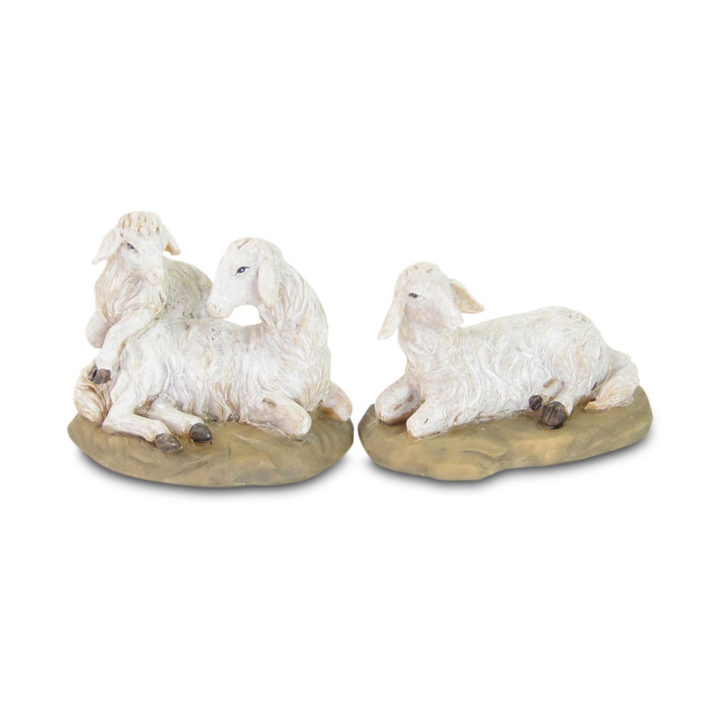 Schaap met liggend lam. Poly. 5 cm. Set van 2. crème Tier, Vieh, Säugetier, Schaf