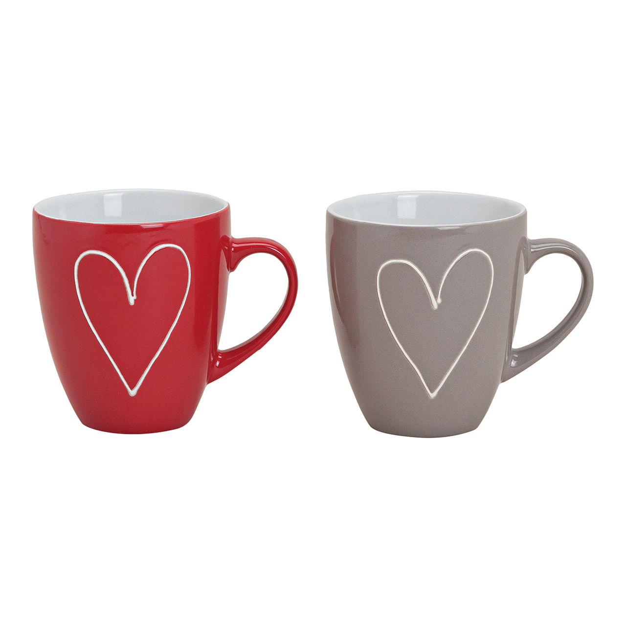 Tazza cuore in rosso/grigio di ceramica, 2 assortiti, 10 cm, 350 ml