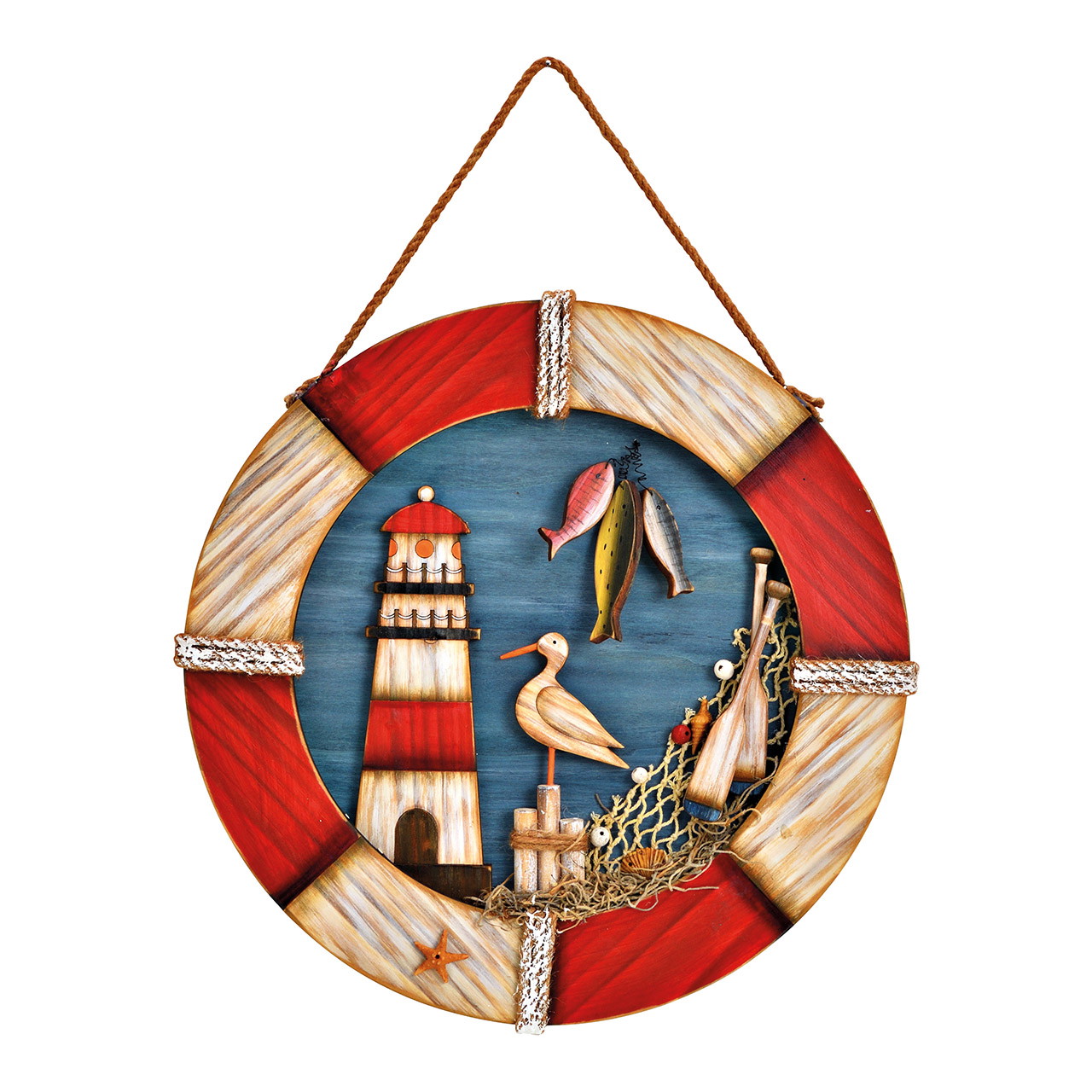 Colgante salvavidas, faro, marítimo de madera, colorido (A/A/P) 36x36x3cm Colgante salvavidas, faro, marítimo de madera, colorido (A/A/P) 36x36x3cm