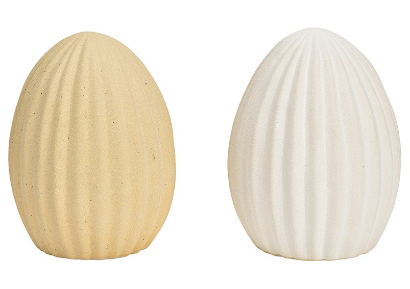 Osterei aus Keramik beige, weiß 2-fach, (B/H/T) 9x12x9cm