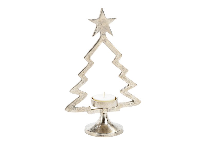 Candle holder, fir tree made of metal silver (W/H/D) 21x33x10cm