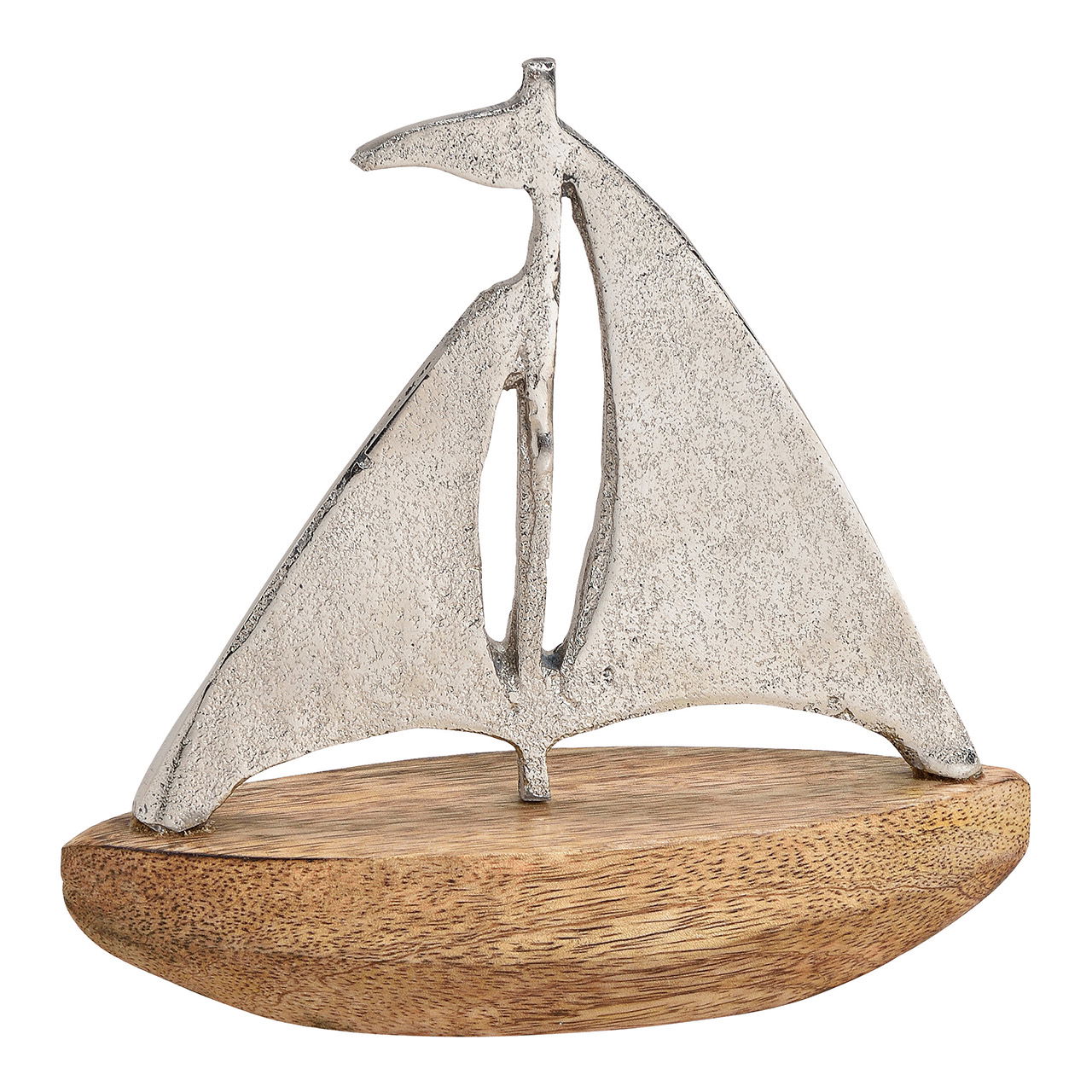 Barco de vela de metal, madera de mango plata, marrón (A/A/P) 17x17x6cm