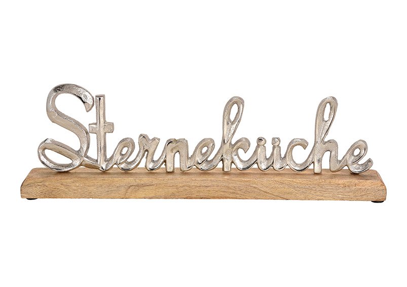 Display lettering treno STERNEKÜCHE in metallo su base di legno di mango argento. marrone (L/H/D) 41x13x5cm