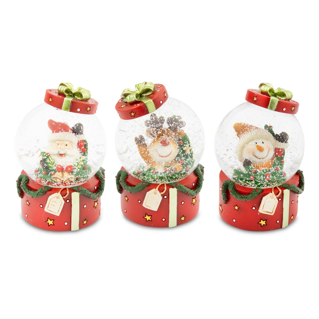 Sneeuwbol kerstfiguur, 3 verschillende motieven, poly, 4,5x4,5x7cm, 1 stuk, rood