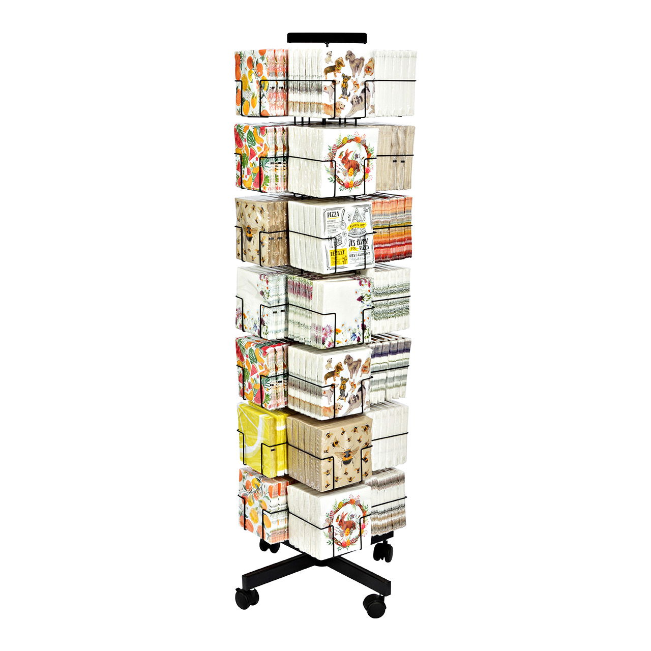 Rotating napkin display with rollers for 168 packs made of metal, black (W/H/D) 40x155x40cm