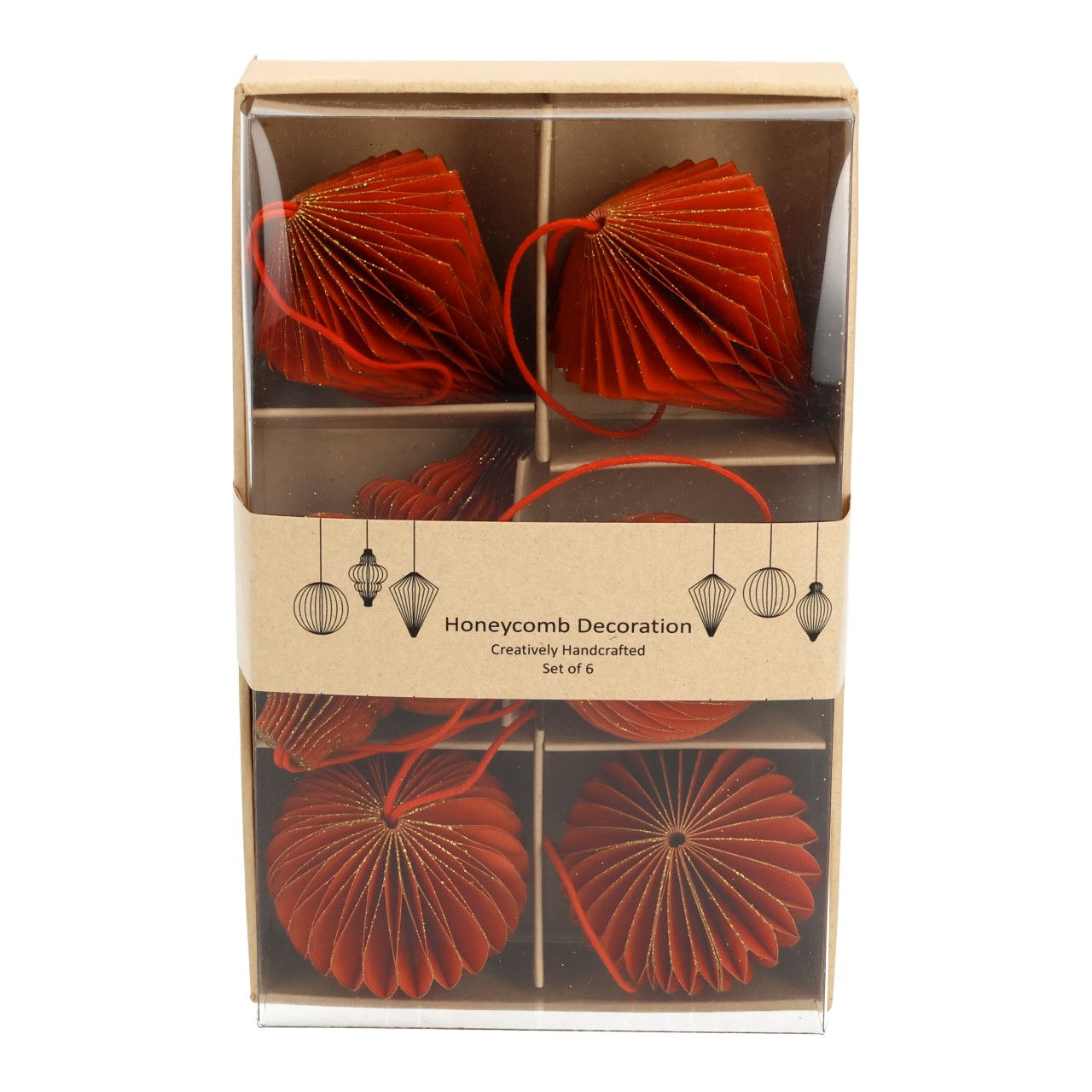 de, rot, girlanged, ornament, set of 6