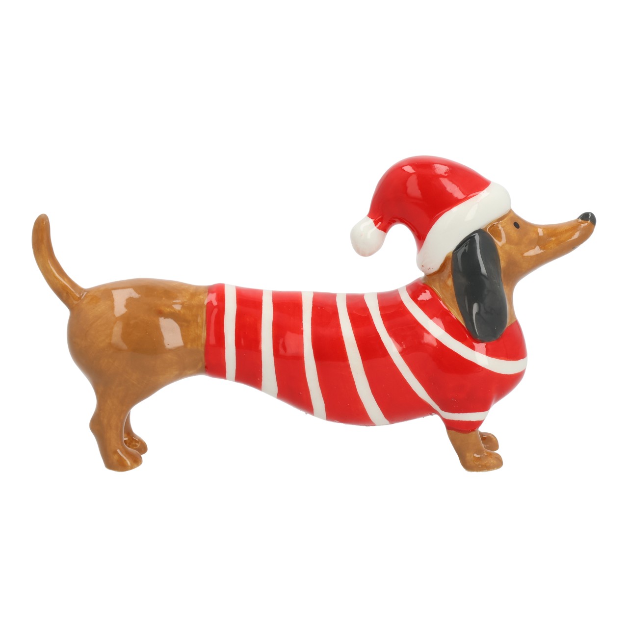 Dackel mit Weihnachtsmütze aus Keramik Rot/Braun (B/H/T) 20x11x4cm Figur