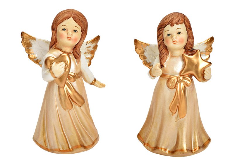 Angel porcelain gold 2-fold, (W/H/D) 7x12x6cm