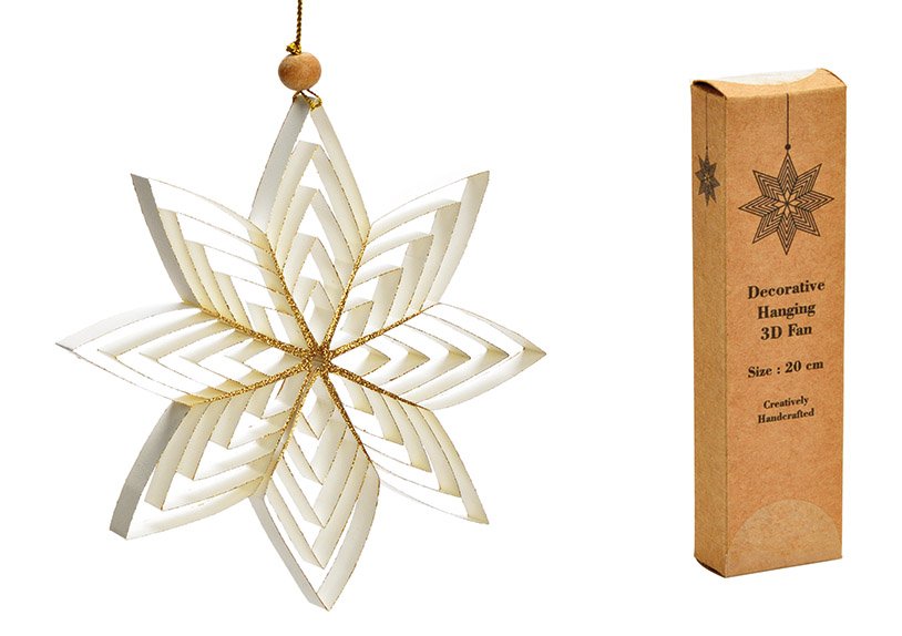 Christmas hanger star 3D of paper/cardboard white (W/H/D) 20x20x1cm