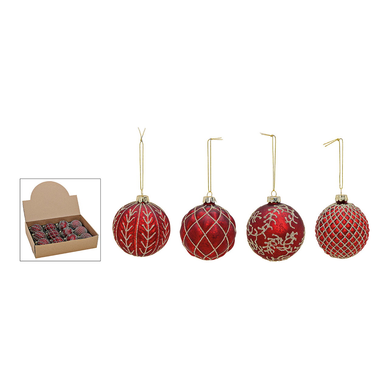 Weihnachtskugeln, Rot und Gold, Kugelornamente, Dekorative Muster