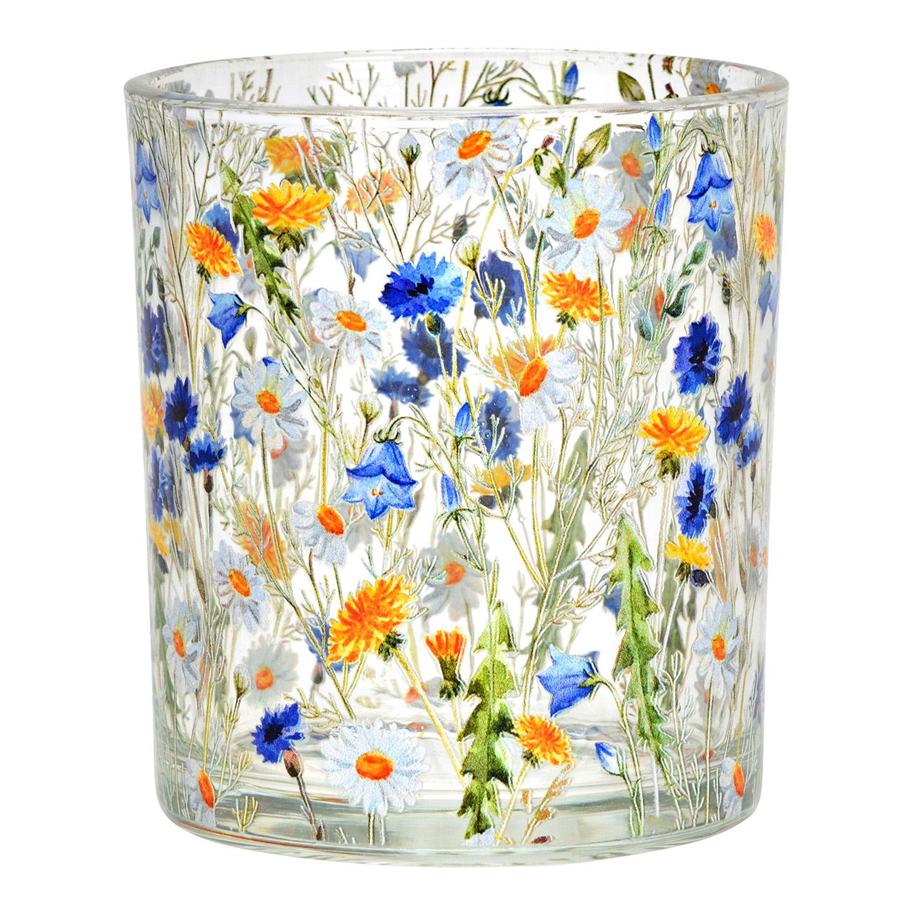Glass lantern with floral decoration, colorful (W/H/D) 9x10x9cm Glass lantern with floral decoration, colorful (W/H/D) 9x10x9cm