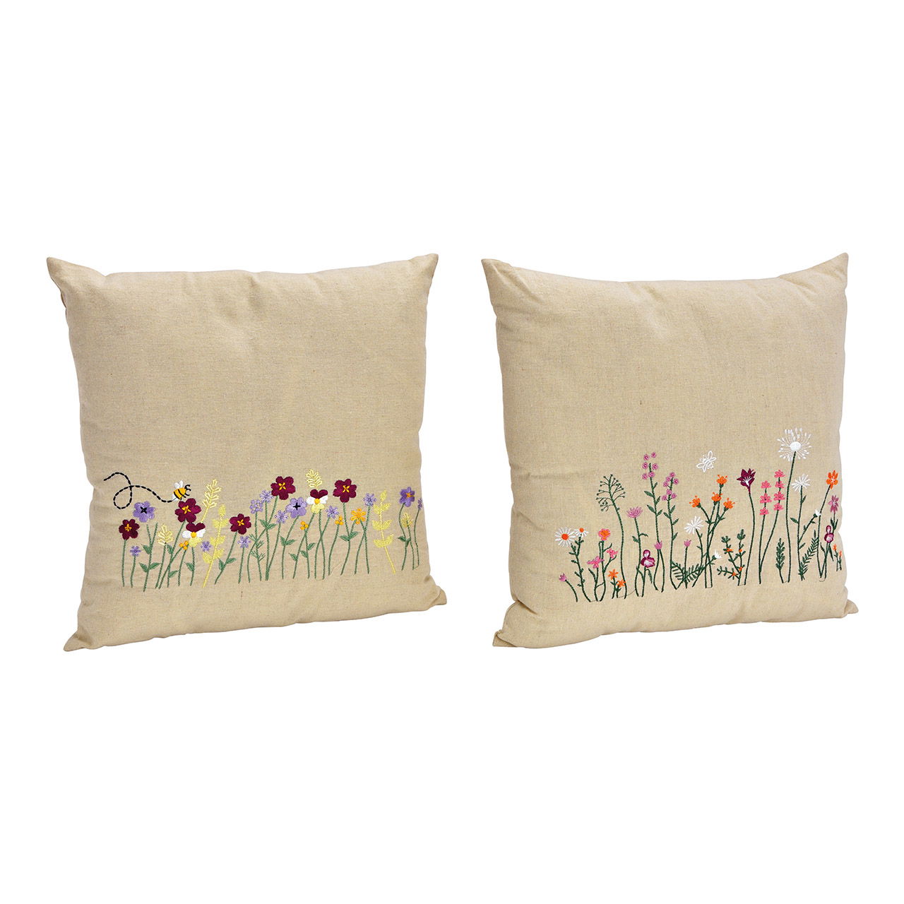 Kussen met linnen bloemenborduursel, 2-voudig, beige (B/H/D) 40x40x8cm Kussen met linnen bloemenborduursel, 2-voudig, beige (B/H/D) 40x40x8cm