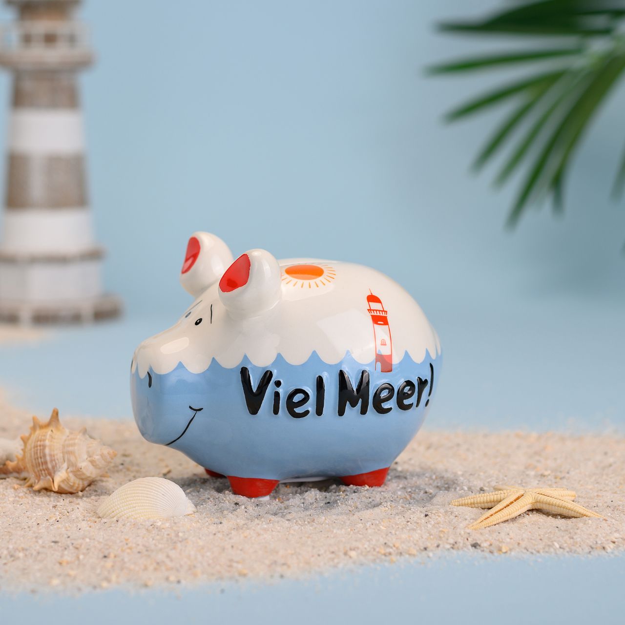 KCG Sparschwein "Viel Meer" aus Keramik, Bunt (B/H/T) 12x9x9cm Kleinschwein