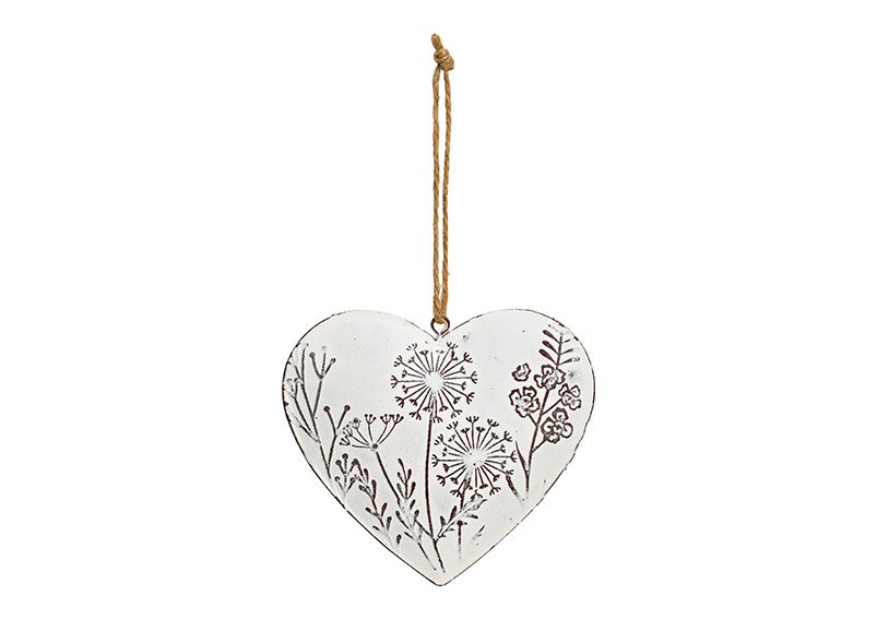 Pendentif coeur décor fleurs en métal blanc (L/H/P) 10x10x2cm