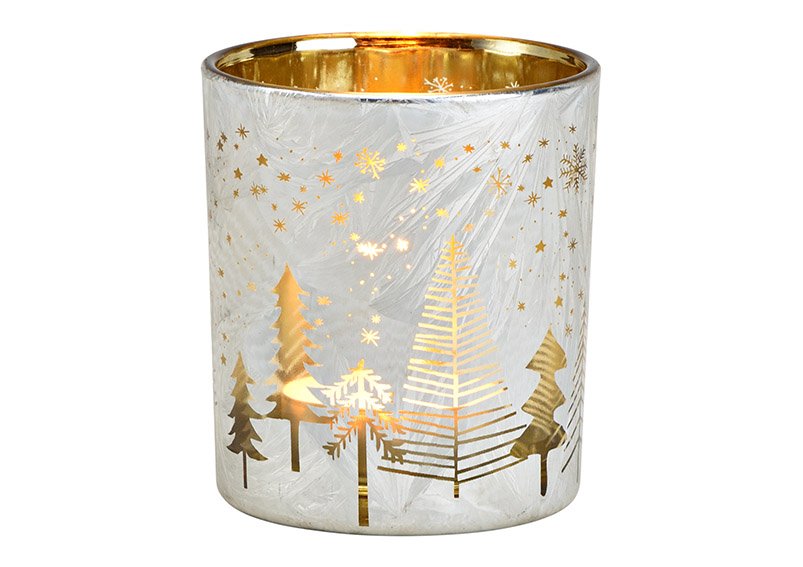 Windlight Christmas tree decor of glass white, gold (W/H/D) 7x8x7cm