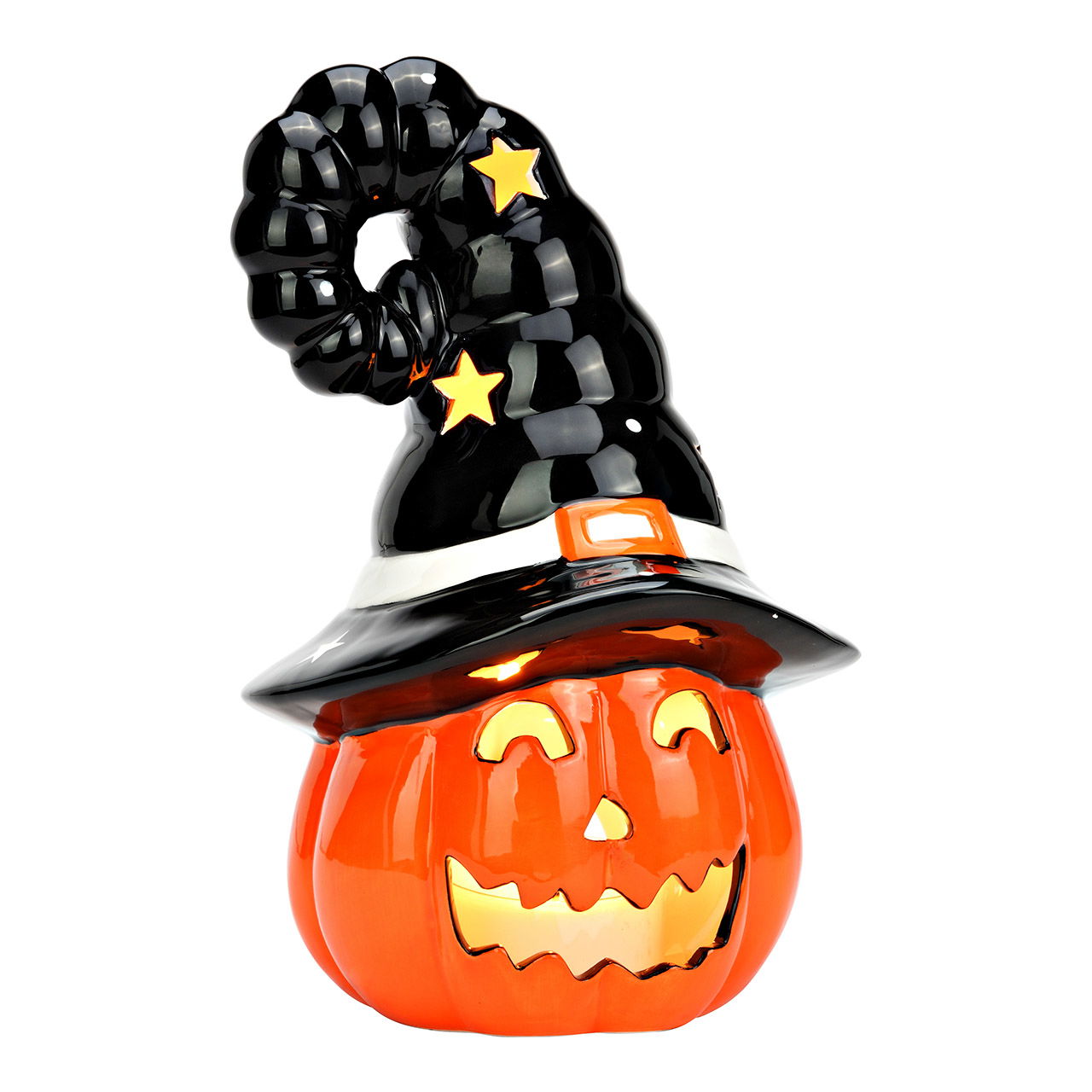 Figurita de cerámica calabaza con sombrero de bruja, naranja (A/A/P) 15x22x14cm