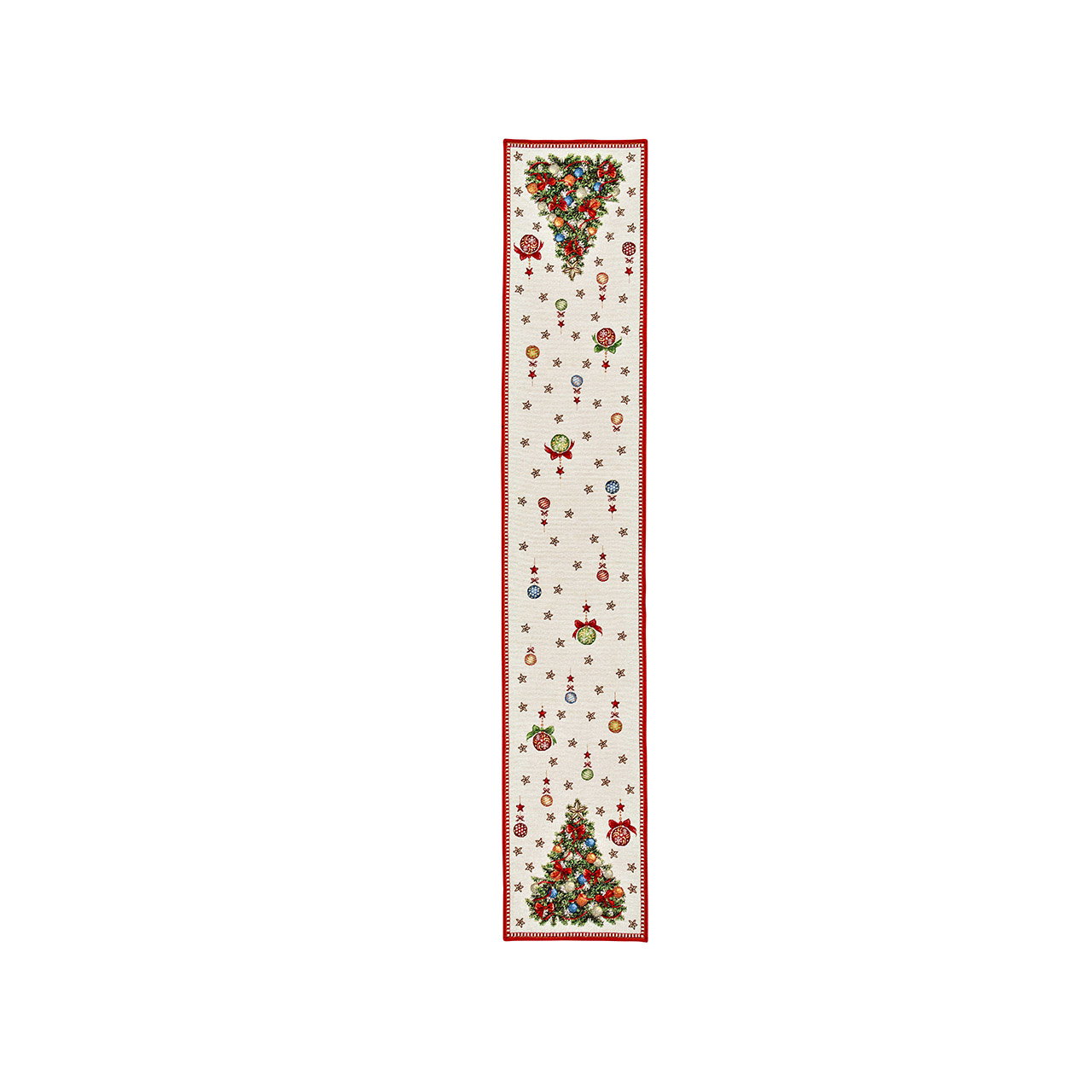 Table runner Christmas tree decor made of textile, beige/red (W/H) 183x33cm Weihnachtsband, Dekorband, Kräuselband, Weihnachtsmotiv, Weihnachtsdeko