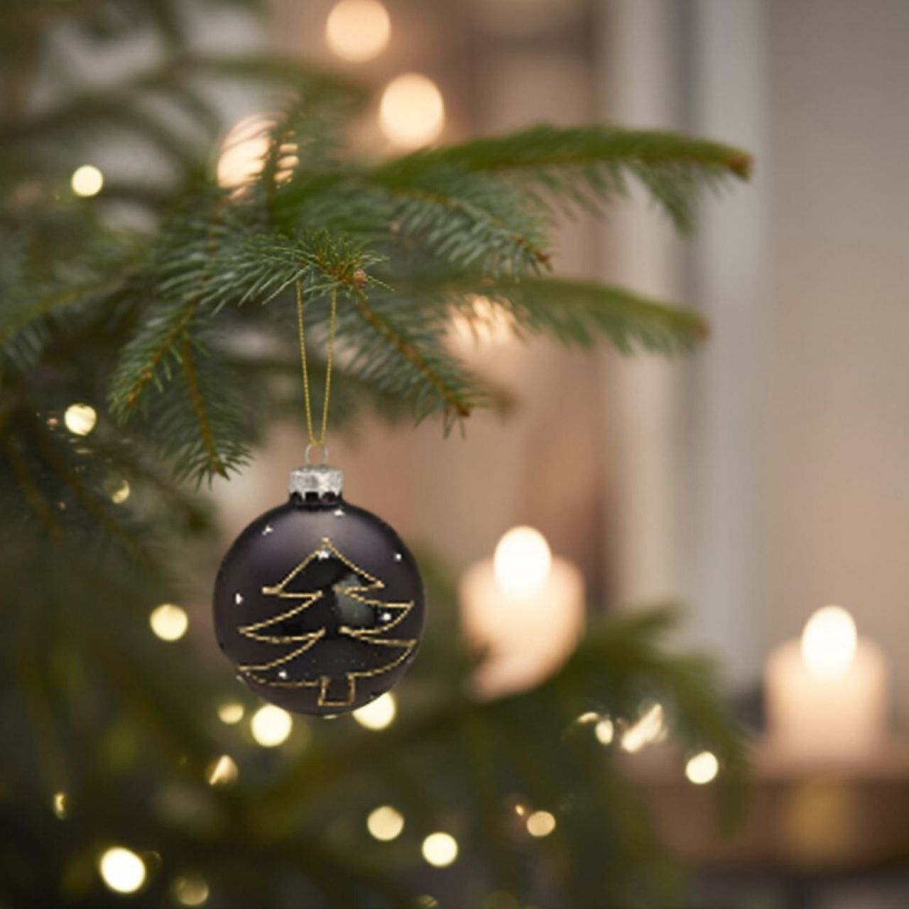 Boule de Noël Glitter Motif de Noël en verre, 4 fois, noir/or Ø8cm Weihnachtsdekorationen, Weihnachtsbaum, Christbaumschmuck, Festival, Medaillon