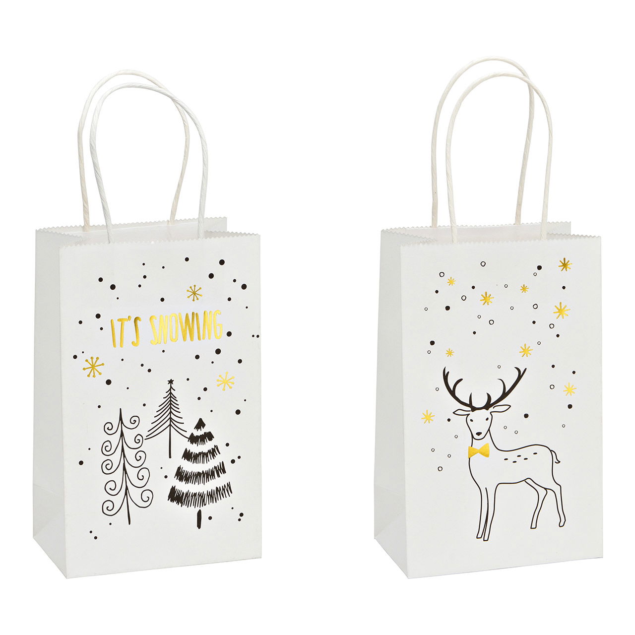 Sac cadeau, It`s snowing, cerf, FSC en papier/carton blanc 2 compartiments, (L/H/P) 13x21x8cm