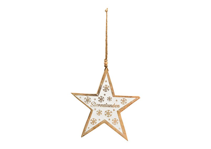 Suspension étoile, heures d'étoiles en bois de manguier naturel, blanc (L/H/P) 20x20x2cm