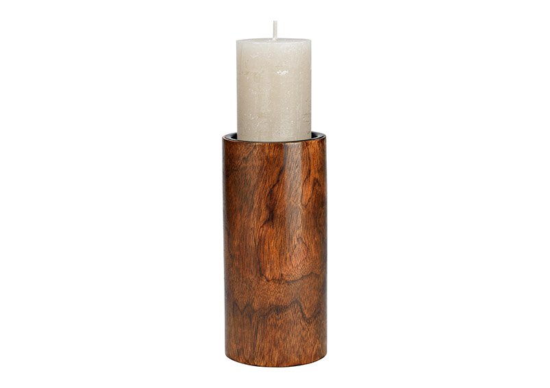 Kerzenhalter für Stumpenkerzen aus Mangoholz braun (B/H/T) 9x20x9cm