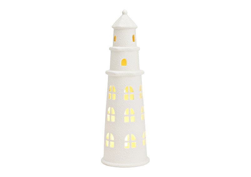 Leuchtturm LED exklusive 3xLR44 aus Porzellan weiß (B/H/T) 9x27x9cm
