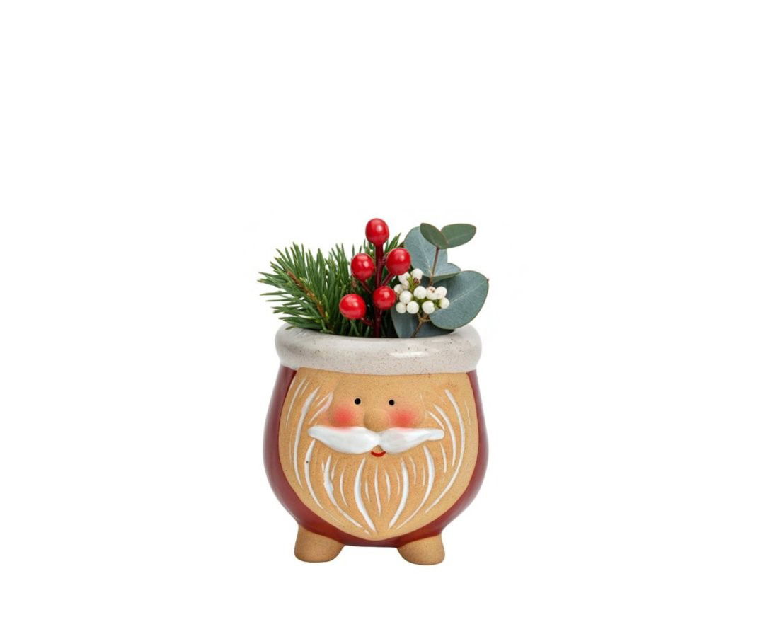 Blumentopf Nikolaus Dekor aus Steingut, Rot (B/H/T) 8x8x8cm Pflanze, Pflanze im Topf, Pflanzgefäß, Töpferei, Vase