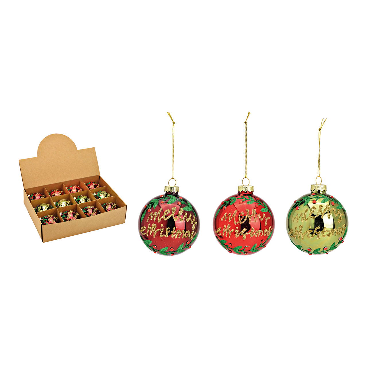 II Scelta per l'arte. 10037877 Guaina natalizia, Buon Natale in vetro bordeaux, verde, rosso 3 pieghe Ø8cm Zubehor, Ohrring, Schmuck, Kiste, Ornament