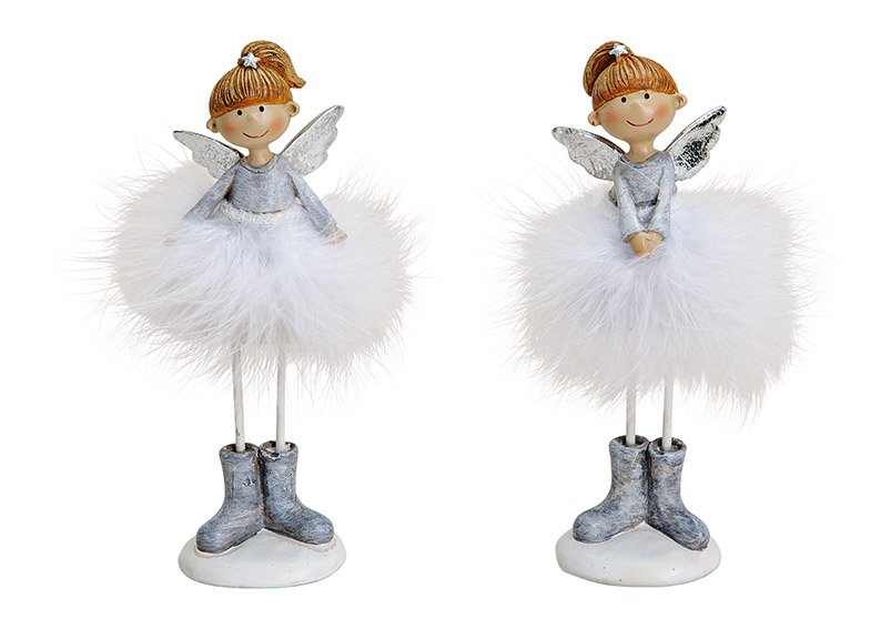 Angel with feather scirt, polyresin, 2 assorted, grey, (w/h/d) 5x16x4 cm
