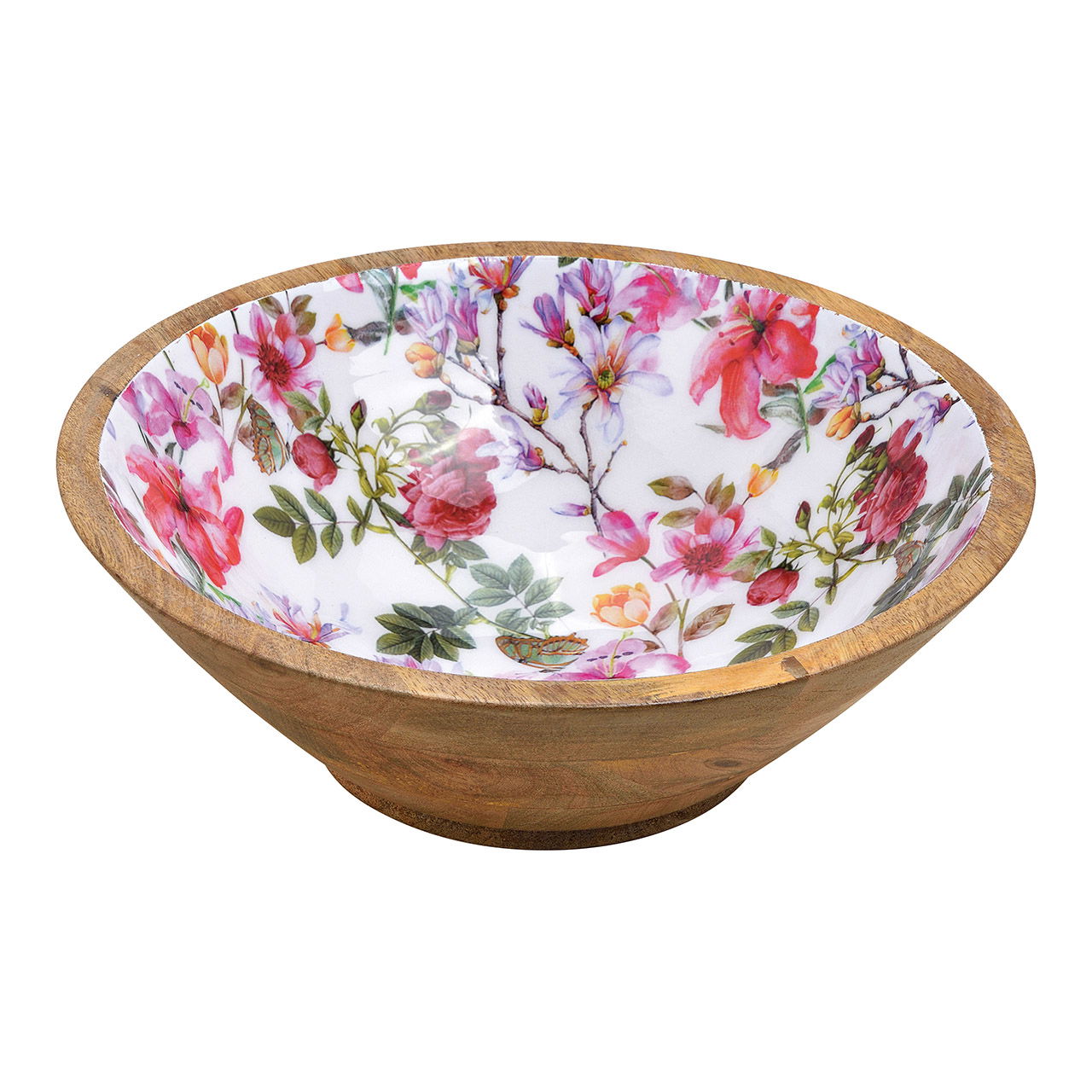 Bowl flowers mangowood colorful 25x8x25cm