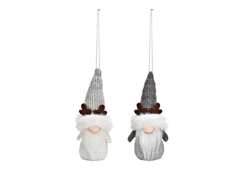 Hanger gnome textile white, grey 2-fold, (W/H/D) 6x16x6cm