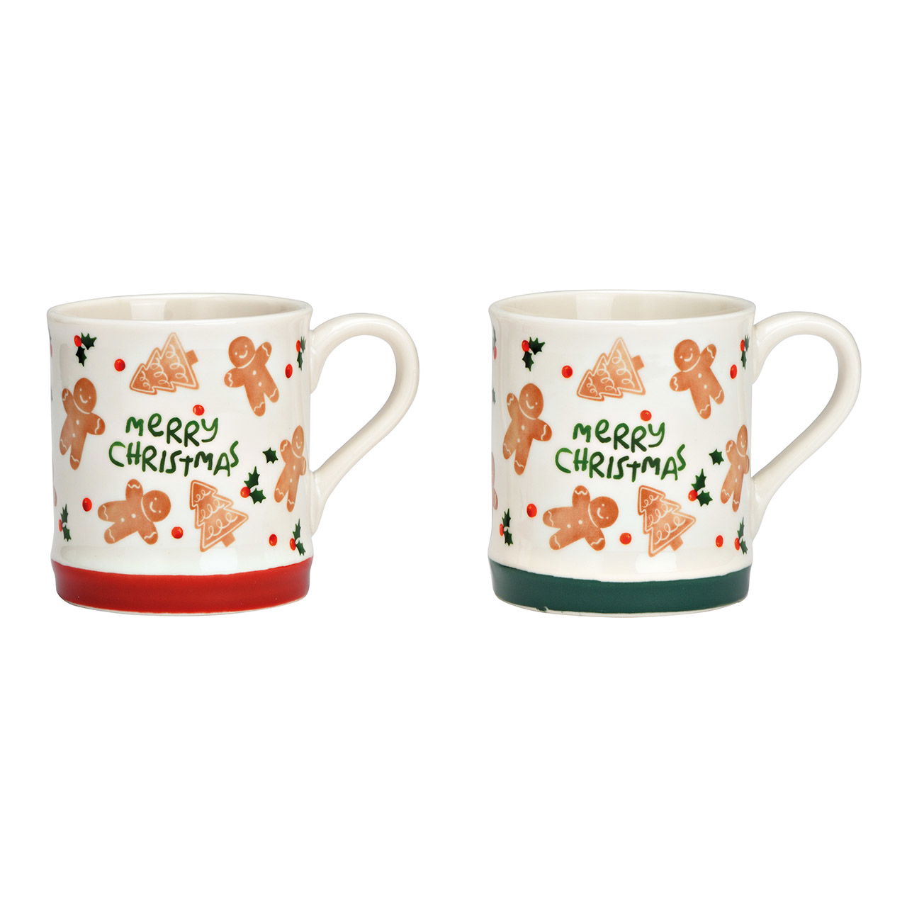 Taza de pan de jengibre, Feliz Navidad de porcelana verde, roja de 2 pliegues, (A/A/P) 13x10x8cm, 350ml