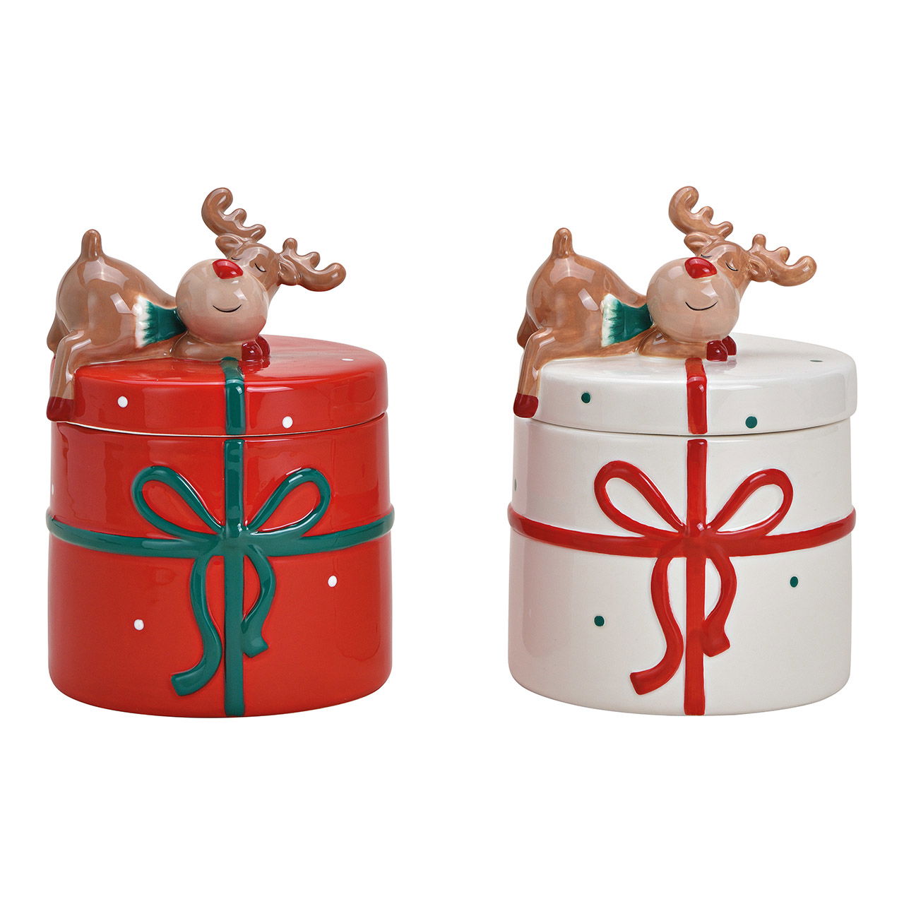 Tin with moose decor made of ceramic red, white 2-fold, (W/H/D) 15x20x14cm Figur, Kunst, Porzellan, Töpferei