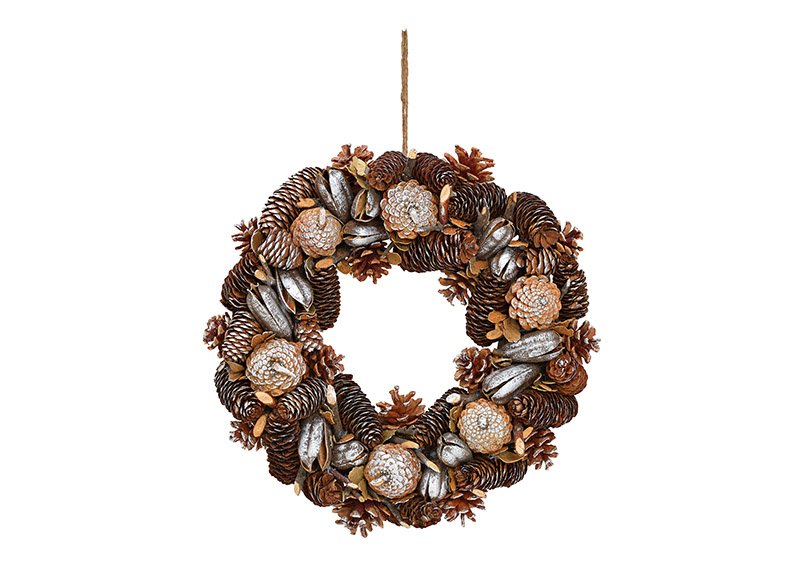 Corona de Navidad de madera colgante, plástico Marrón (A/H/D) 40x40x8cm