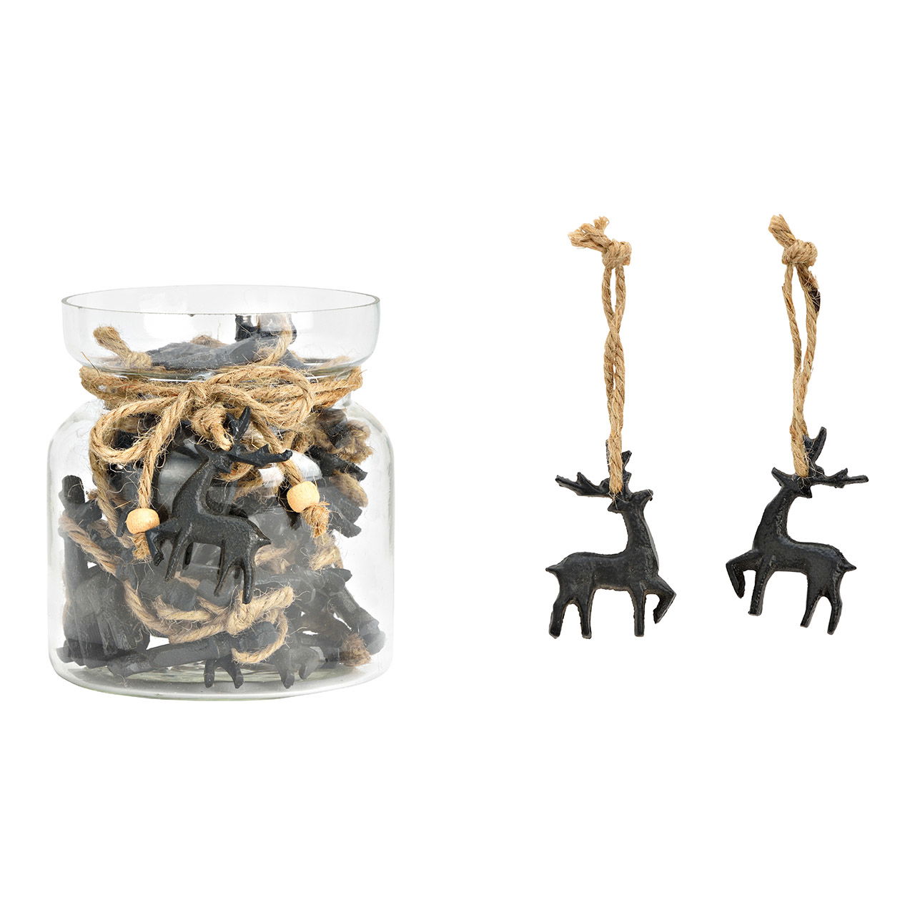 Christmas tree decoration deer made of metal, black, 30 pieces in a jar, (W/H/D) 13.5x5x0.5 cm