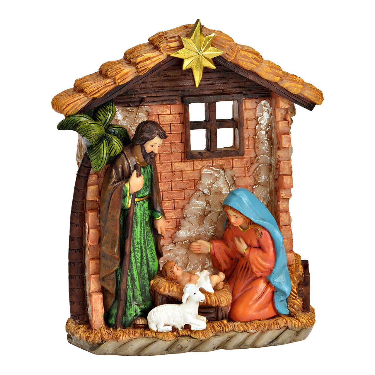 Poly kerststal, kleurrijk (B/H/D) 13x17x4cm Poly kerststal, kleurrijk (B/H/D) 13x17x4cm