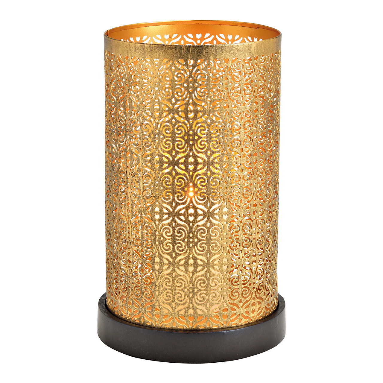 Farol sobre base de madera de mango marrón oscuro de metal dorado (A/A/P) 17x27x17cm Farol sobre base de madera de mango marrón oscuro de metal dorado (A/A/P) 17x27x17cm