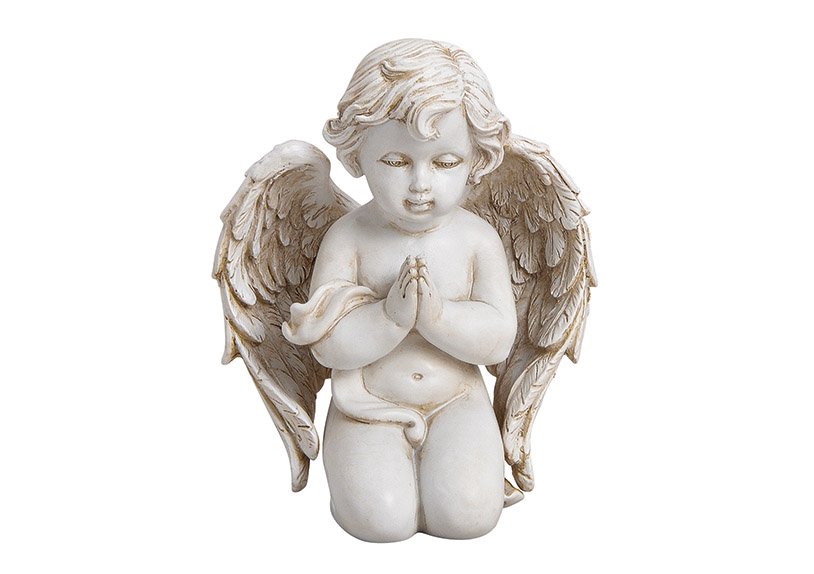 Angel kneeling made of poly white (w / h / d) 11x14x7cm
