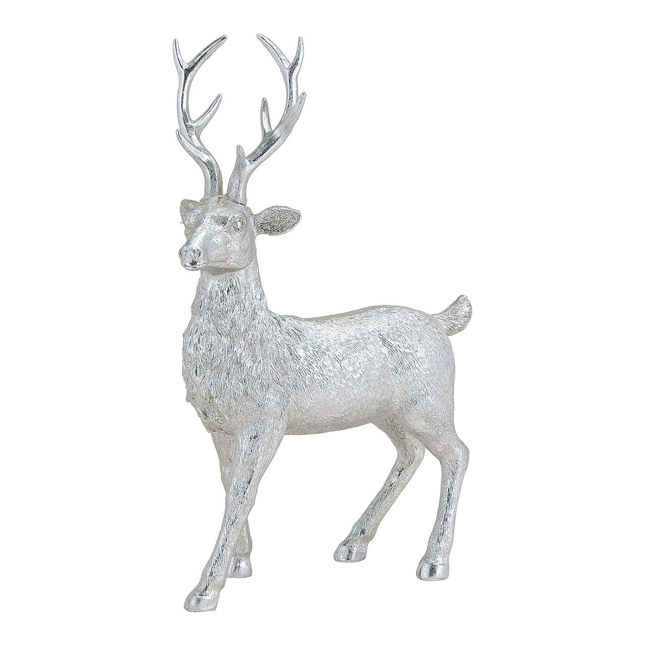 Deer in silver made of poly, W24 x D10 x H36 cm